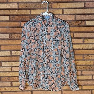 Antonio Melani Medium Orange Black Snake Print Blouse Button Up Collar